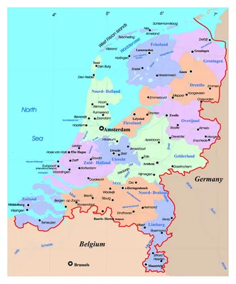 Детальная политическая и административная карта Нидерландов (Голландия) с  дорогами и крупными городами | Нидерланды | Европа | Maps of the World |  Карты всех регионов, стран и территорий Мира