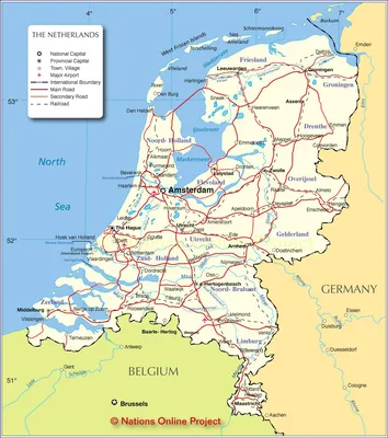 Страна Голландия - карта Голландии и соседних странах (Западная Европа -  Европа)