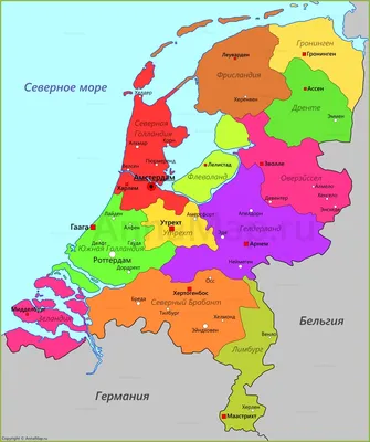 Карта Нидерландов на русском языке с городами - AnnaMap.ru