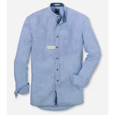 Рубашка мужская Olymp Casual 40945415, Modern fit, льняная голубая в  полоску с воротником-стойкой купить в Москве в интернет-магазине SHOP4BIG -  цена, фото, описание