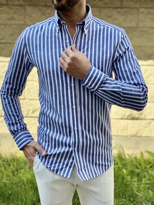 Мужская синяя рубашка в полоску. Арт.:5-1643-3 – купить в магазине мужской  одежды Smartcasuals