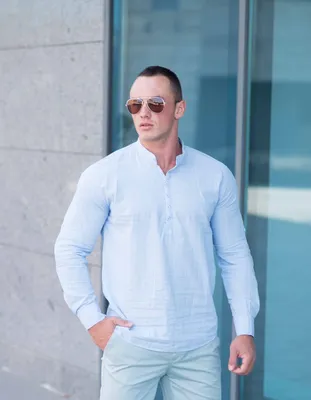 Летняя мужская рубашка стойка светло-голубая, цена 690 грн — Prom.ua  (ID#1000620146)
