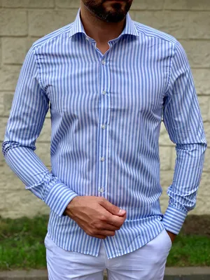 Полосатая голубая рубашка. Арт.:4-1050-3 – купить в магазине мужской одежды  Smartcasuals