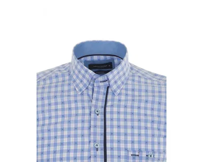 SS 6049 Мужская голубая рубашка в клетку с коротким рукавом - Рубашки на  все случаи жизни