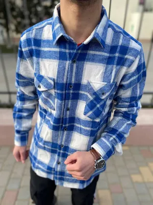 Мужская стильная байковая клетчатая рубашка синяя, демисезонная плотная  рубашка в клетку голубая с белым, цена 767 грн — Prom.ua (ID#1568117738)