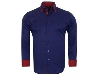 Темно-синяя рубашка с двойным воротником и красными вставками SL 6650 -  Рубашки на все случаи жизни