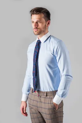 Приталенная мужская голубая рубашка с манжетами. Арт.:5-316-3 – купить в  магазине мужской одежды Smartcasuals