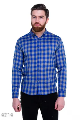 Ярко-синяя мужская рубашка в крупную клетку Виши 42541 за 546 грн: купить  из коллекции Just 4 men - issaplus.com