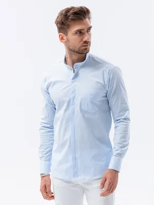 Мужская рубашка элегантная с длинным рукавом K307 - голубая голубой |  Одежда \\ Коллекции \\ Basic \\ Рубашки Залы \\ Рубашки \\ Ежедневно | OMBRE