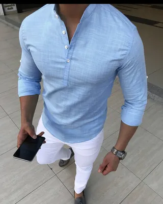 Голубая рубашка мужская фото