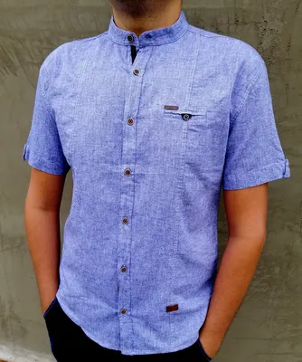 Рубашка мужская голубая (под лен) с коротким рукавом FlyBoys Размер S, M,  цена 460 грн — Prom.ua (ID#1217074842)