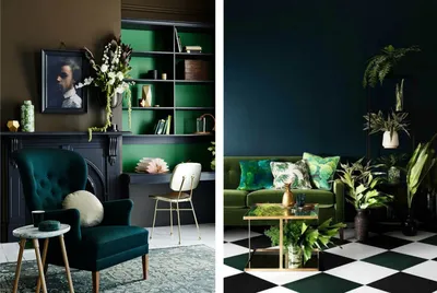 Бутылочно-зеленый цвет в гостиной - интересные идеи для оформления