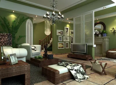 Интерьер гостиная зеленый цвет » Дизайн 2021 года - новые идеи и примеры  работ