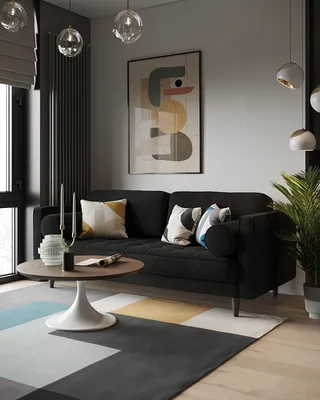 Черно-белый интерьер гостиной: фото дизайн-проекта от SKDESIGN