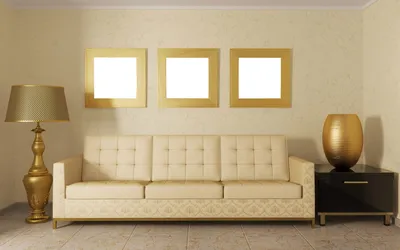 Дизайн комнаты с рамками в золотых тонах - обои на телефон