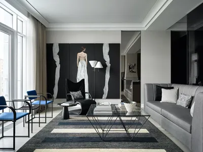 Сочетание черных и белых цветов в гостиной - 50+ интерьеров