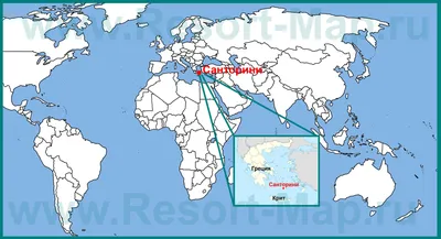 Санторини на карте мира и Греции