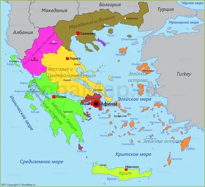 Карта Греции на русском языке с городами и курортами - AnnaMap.ru
