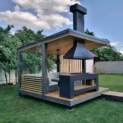 Отличная беседка в современном стиле с мангалом | Modern outdoor patio,  Outdoor decor backyard, Backyard patio designs
