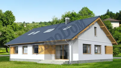 Проект комфортного одноэтажного дома D211 с двускатной крышей и гаражом |  ЕвроДом