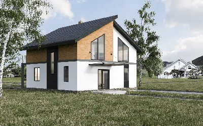 Каркасный дом - EX 147 с разноуровневой двускатной крышей строительство в  Жигулевске по проекту | Кирстрой