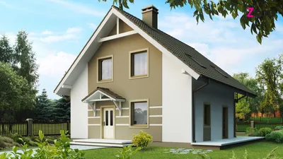 Z62 Дом с мансардой простой формы с дешевой в строительстве двускатной  крышей и балконом | ЕвроДом
