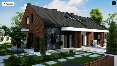 Zb29 Современный дом с двускатной крышей на две семьи купить | Цена на  проект дома Современный дом с двускатной крышей на две семьи в Москве