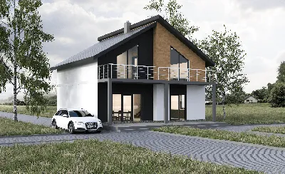 Каркасный дом - EX 147 с разноуровневой двускатной крышей строительство в  Жигулевске по проекту | Кирстрой