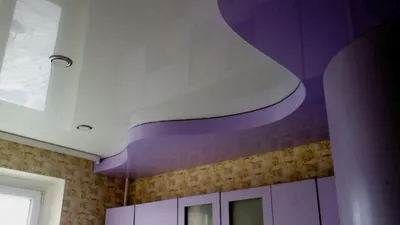 Двухуровневый Натяжной потолок на кухню 14 м2