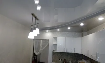 Натяжной потолок с подсветкой на кухне - 67 фото
