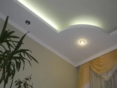 Двухуровневый потолок из гипсокартона с подсветкой - 66 фото