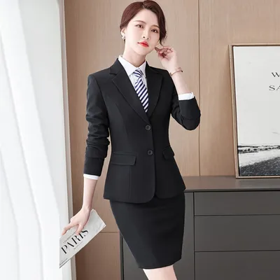 Официальный Черный Блейзер, женские деловые костюмы, юбка и куртка, Офисная  Женская одежда для работы, деловая форма, стили - купить по выгодной цене |  AliExpress