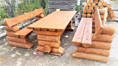 Деревянная Мебель Из Оцилиндрованного Бруса 2000х800 Стол и 2 Лавки —  Купить Недорого на Bigl.ua (1319434562)