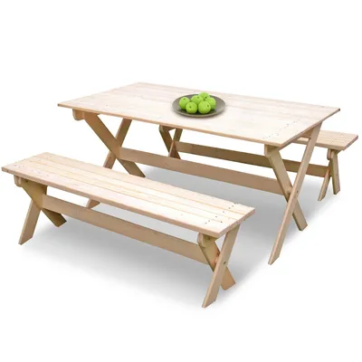 Купить Комплект садовой мебели \"на 6 человек\" (1,5м) складной, деревянный ( Стол, 2 лавки) КСЛ-03 из массива дерева в интернет-магазине Wooden-World