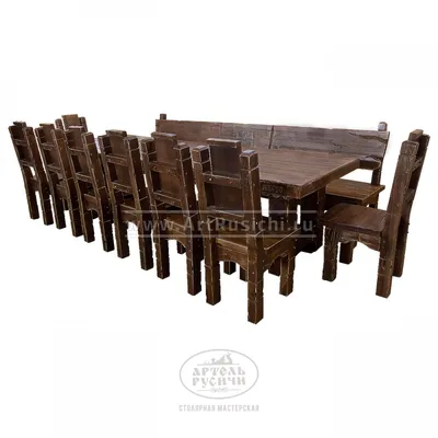 Мебель из дерева для садовой беседки | Купить мебель под старину с большим  столом 3 м на 14 персон Суздальская + 8 стульев и скамья
