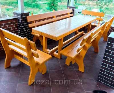 Деревянный комплект мебели стол и 4 лавки для сада, террасы, кафе Кливленд  1,95м: купить у производителя. наборы садовой мебели от \"BEZAL\"