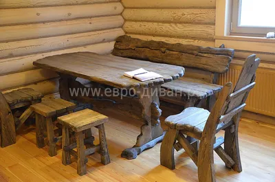 Стол, стулья и табуреты в стиле шале | Дубовый стол, Деревянные столы,  Мебель из сплавной древесины