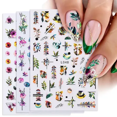 Отзыв о 1 лист, рельефные 3D наклейки для ногтей, Цветущий цветок, наклейки  для стикеры 3d на ногти Nail art, клей для маникюра, декоративные наклейки  для ногтей, SAF199