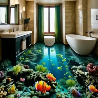 Наливной 3D пол в ванной комнате в Санкт-Петербурге: цена, фото работ