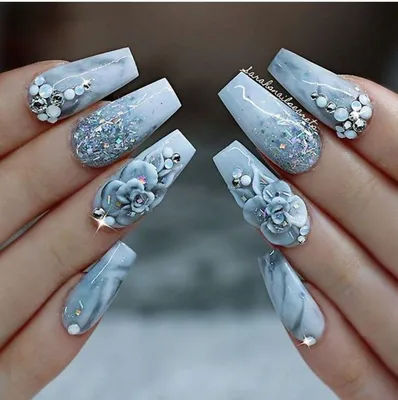 3D Flowers and Pink Gems Press on Nails – Rai's House of Nails