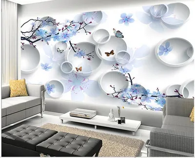 ᐉ Фотообои 3D флизелиновые цветочные для спальни/зала/кухни Белые круги с  бабочками