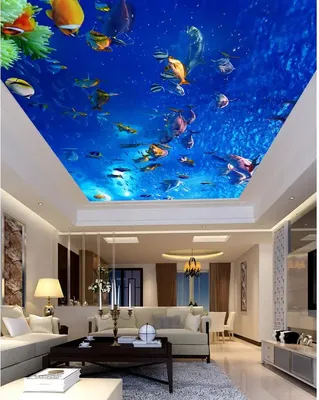 Подводный мир гостиной спальни потолок 3d стереоскопические обои потолки 3d  обои пейзаж | AliExpress