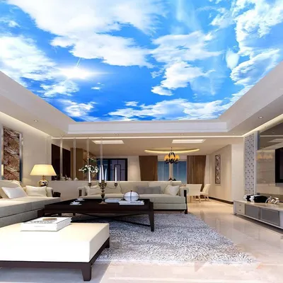 Купить Водостойкие потолочные обои 3D голубое небо и белые облака Гостиная  Спальня Потолок Фон Фото обои Настенные покрытия Декор | Joom