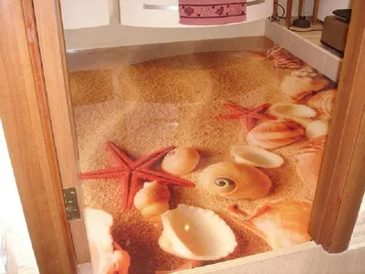 Устройство 3D пола в стиле \"морской мир\" в ванной комнате