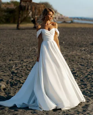 Пляжное свадебное платье для женщин 2023 с открытыми плечами, простое свадебное  платье трапециевидной формы, современное граждан צֶבַע White US Size 6