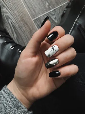 Чёрные ногти. Зеркальная втирка. Мрамор. | Nails, Beauty