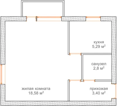 Интерьер маленькой однокомнатной квартиры с угловой планировкой