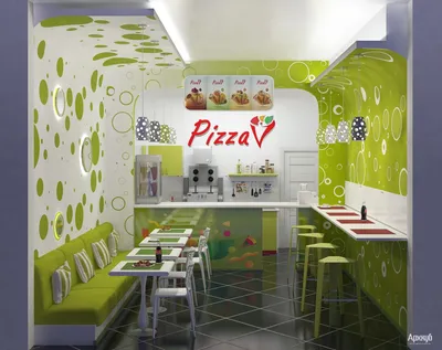 Дизайн пиццерии \"Pizza V\". Дизайн интерьера. Портфолио. Дизайн-студия  Архкуб - дизайн интерьера во Владивостоке, Archcube