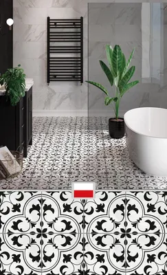 Керамическая плитка на пол в ванную комнату, пэчворк, белая, черный рисунок  листья, Польша | Керамическая плитка, Плитка, Пэчворк