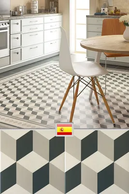 Плитка на пол на кухню, геометрия куб, иллюзия объема 3D, Испания